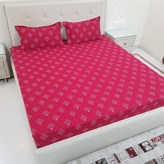 SOFTSOIL Stretchable Softest Fitted Elastic Bedsheet King Size Cotton 78 - 72 with 2 Pillow Covers Soft Soil T Shirt Fabric Hosiery bedsheets Printed (Printed Moroon, King)