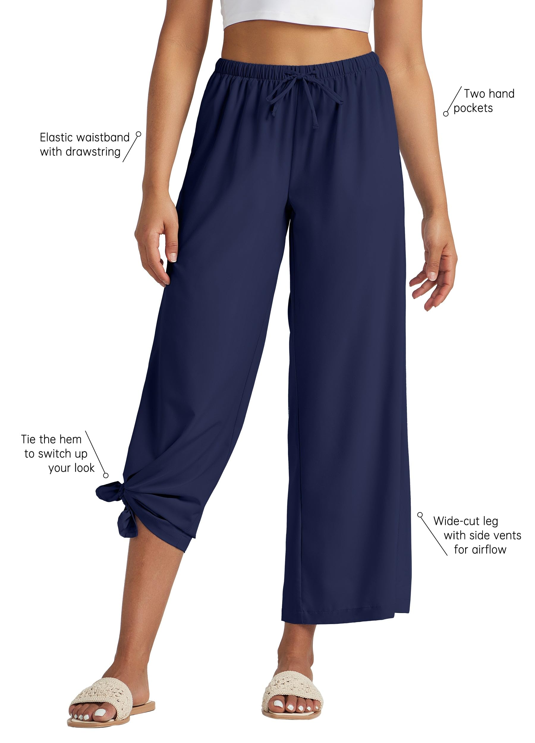 WILLIT Pantalones anchos para mujer, pantalones anchos Palazzo, ligeros, pantalones de playa, cintura alta, UPF 50+, bañador de secado rápido, protección solar con bolsillos