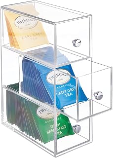 mDesign rangement de cuisine à 3 tiroirs – boîte à tiroirs en plastique idéale comme rangement à thé – boîte de rangement compacte pour édulcorant, sucre, café, sel, etc. – transparent