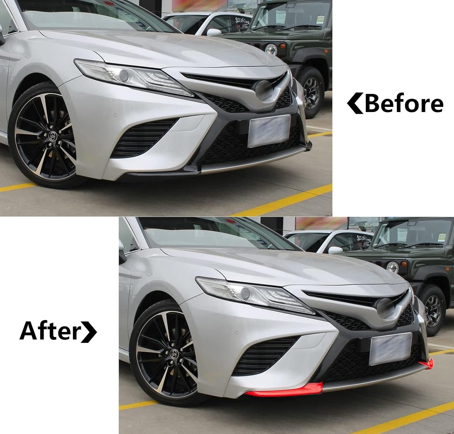 x xotic tech Set Red Carbon Fiber Pattern Exterior Front Bumper Lip Corner Center Piece + Red Front Grille Insert Accessories Cover Trim Combo Kit, Compatible with Toyota Toyota Camry SE/XSE 2018-2020