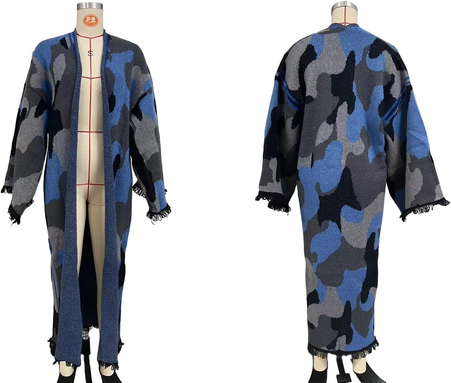 SHINFY Womens Camouflage Floor Length Long Cardigan Sweaters Open Front Camo Jacket Duster Sweater Coat Outerwear - Image 3