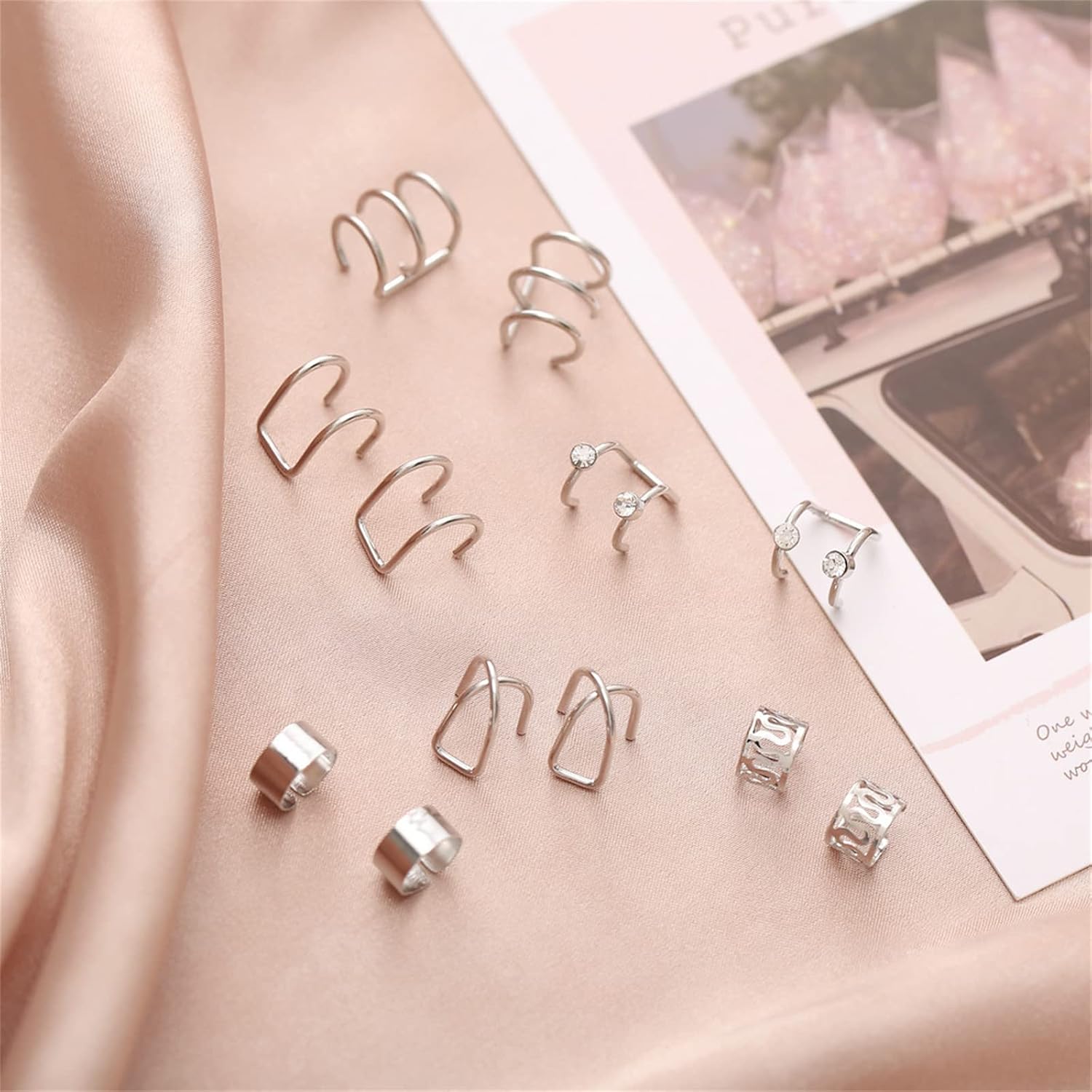 MALOYANVE 12 Pcs Ear Cuff for Women 12 Styles Cartilage Clip On Earrings Set Stainless Steel Ear Clip Fake Cartilage Earring Non Piercing Helix Cartilage Ear Clip