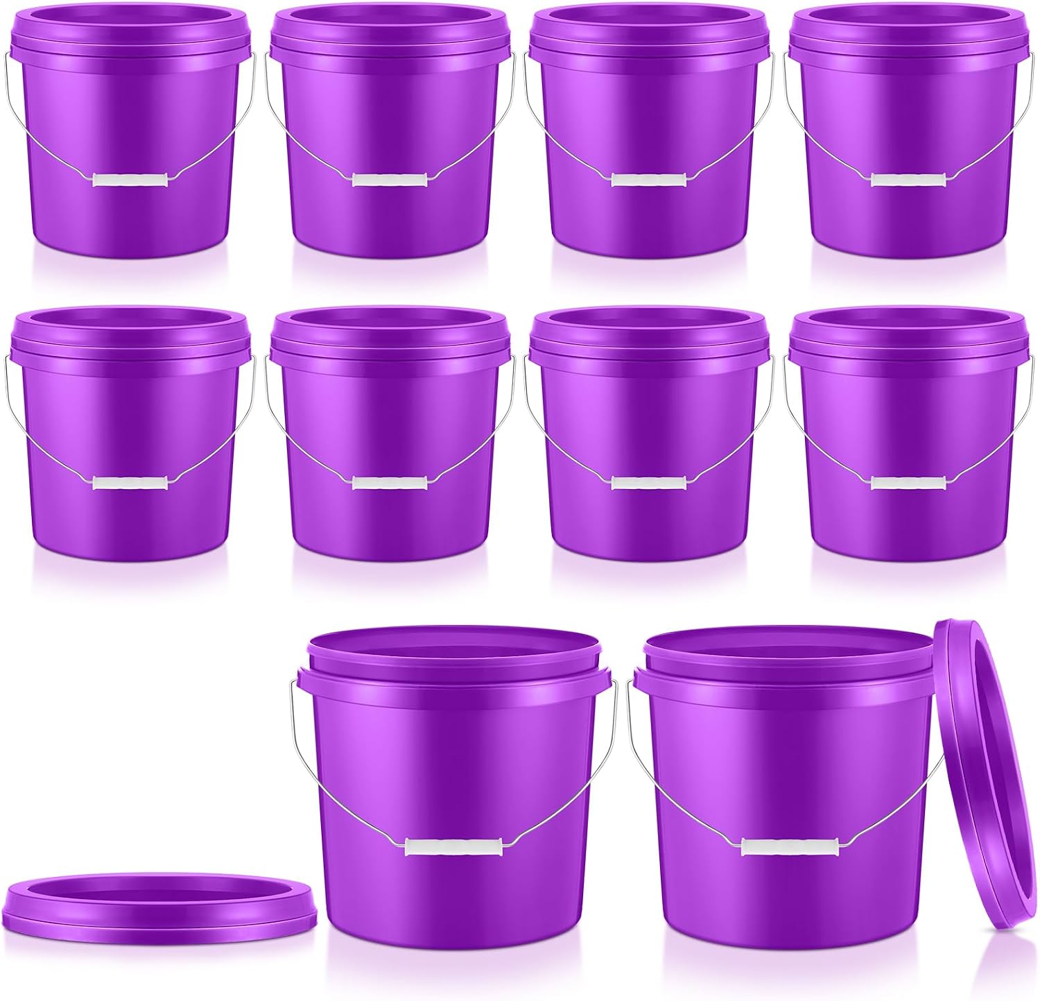 Tioncy 10 Pcs 2 Gallon Plastic Buckets with Lids and Handles,Purple