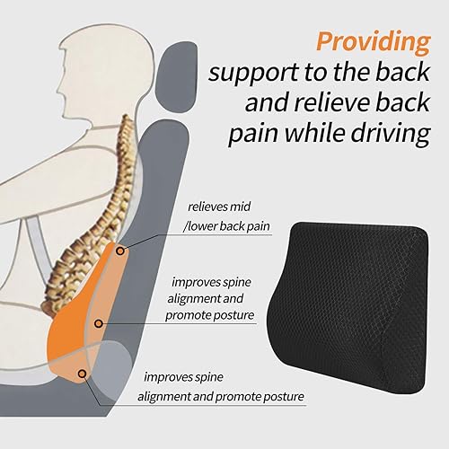 Miniatura 12 de Cojín de apoyo lumbar de espuma viscoelástica para asiento de automóvil; ideal como apoyo para la espalda media/baja para asiento de auto, silla