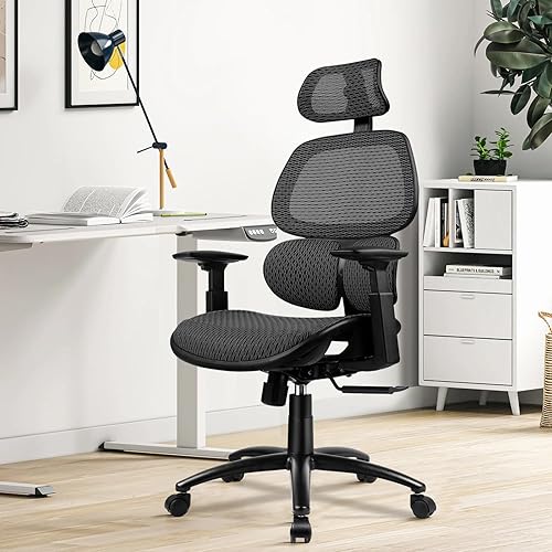 Miniatura 2 de COMHOMA Silla de oficina ergonómica, silla de escritorio de respaldo alto, silla de oficina de malla cómoda, bloqueo de inclinación de 90-130