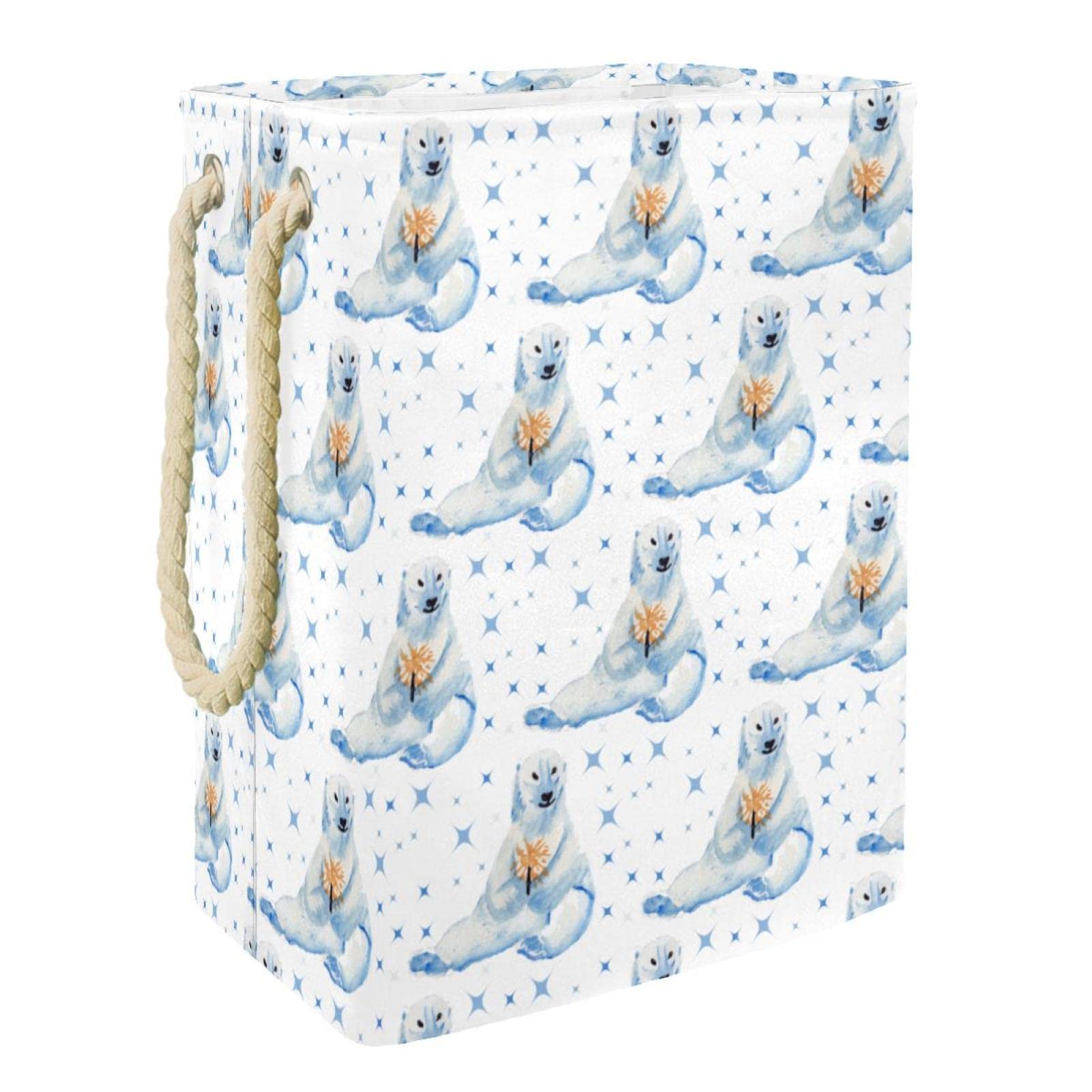 Grand panier à linge ours polaire bleu avec poignées pour vêtements de chambre