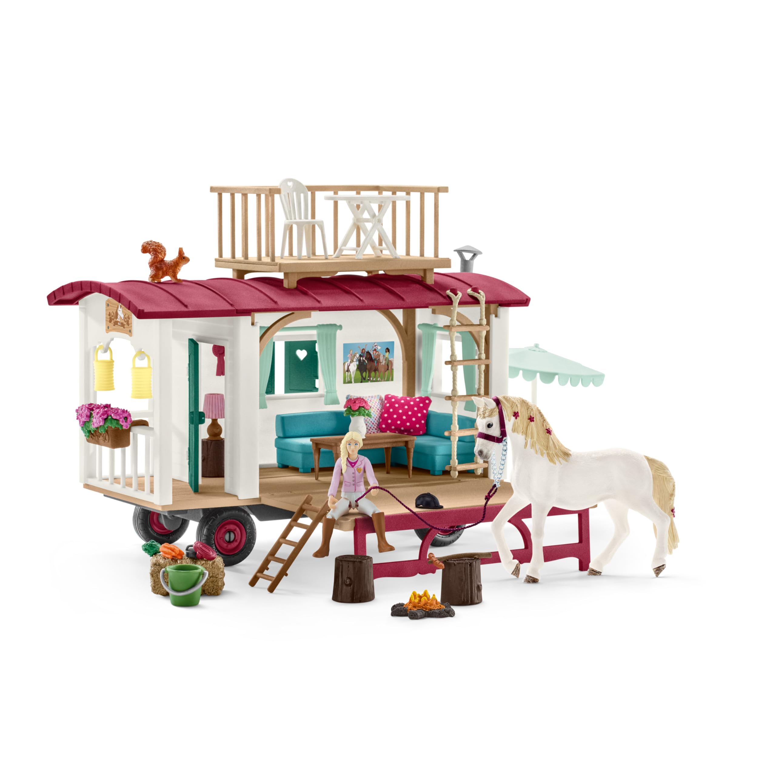Schleich Horse Club | Wohnwagen für geheime Club-Treffen 42593 | Set mit Figuren, vielen Funktionen und zahlreichem Zubehör | Geschenk für Mädchen und Jungen | Spielset ab 6 Jahren | 95 Teile
