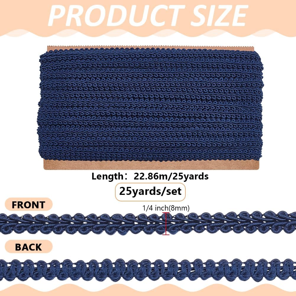 PH PandaHall 25 Yards Polyester Gimp Braid Trim, 1/4 inch Polyester Fringe Trim Fabric Ribbon for Costume Making DIY Crafts Home Decor Curtain Sofa Costume Decoration, Blue
