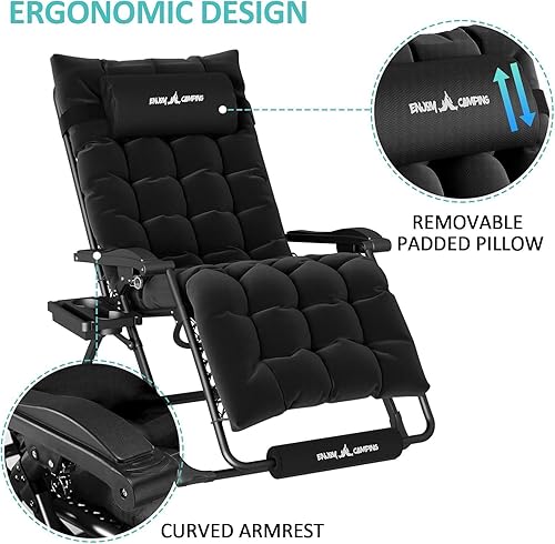 Miniatura 5 de Amopatio Silla de gravedad cero de gran tamaño con cojín, silla de patio reclinable XL plegable para exteriores con bandejareposapiésreposacabezas