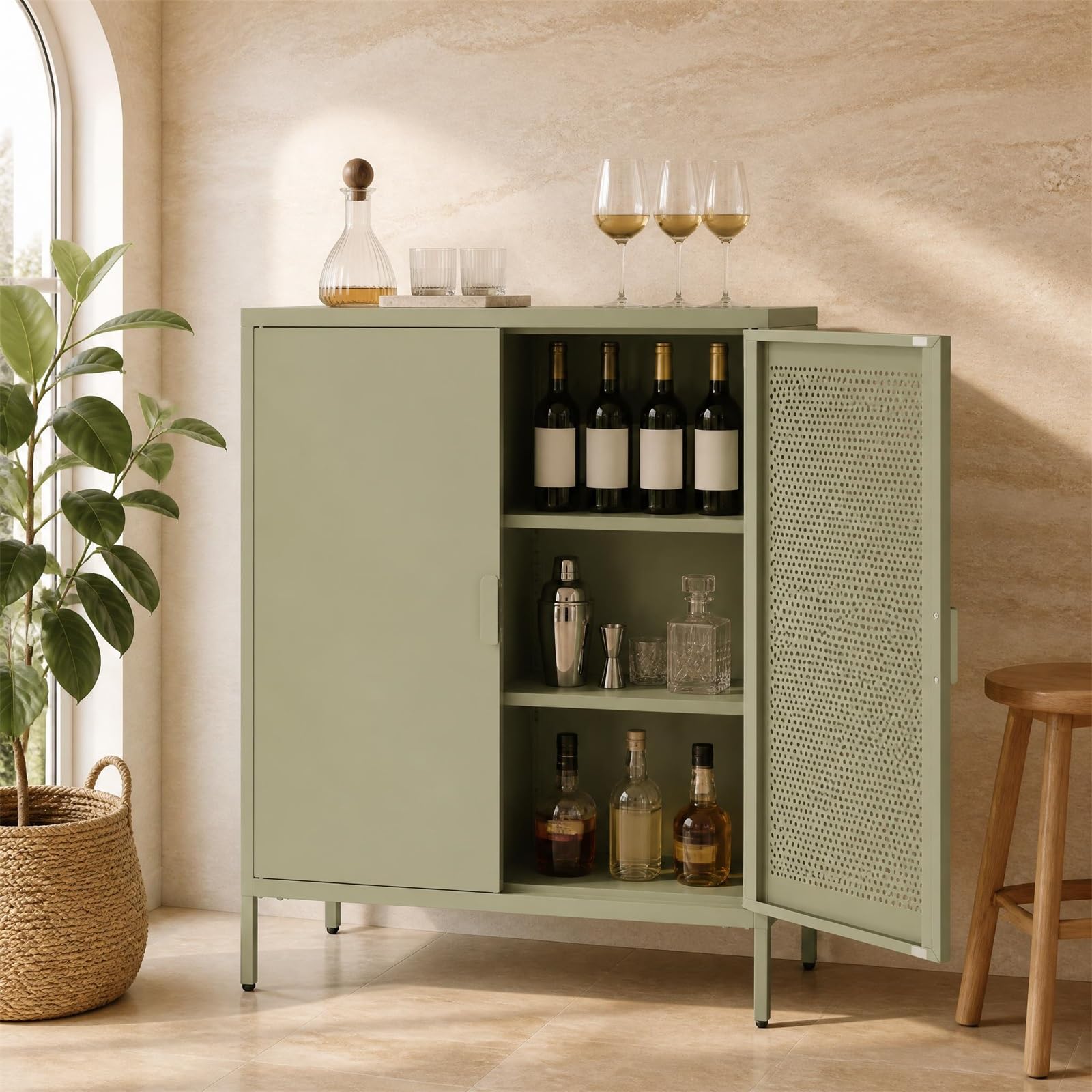 GIANTEX Credenza Cucina Moderna, Madia Multiuso in Metallo, Verde Chiaro