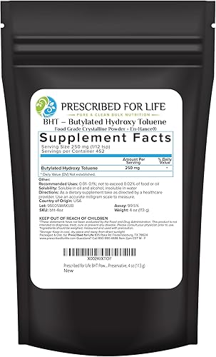 Miniatura 8 de Prescribed For Life BHT Powder  Hidroxitolueno butilado en polvo para la conservación de alimentos  Vegano, sin gluten, sin OMG, sin blanquear, sin