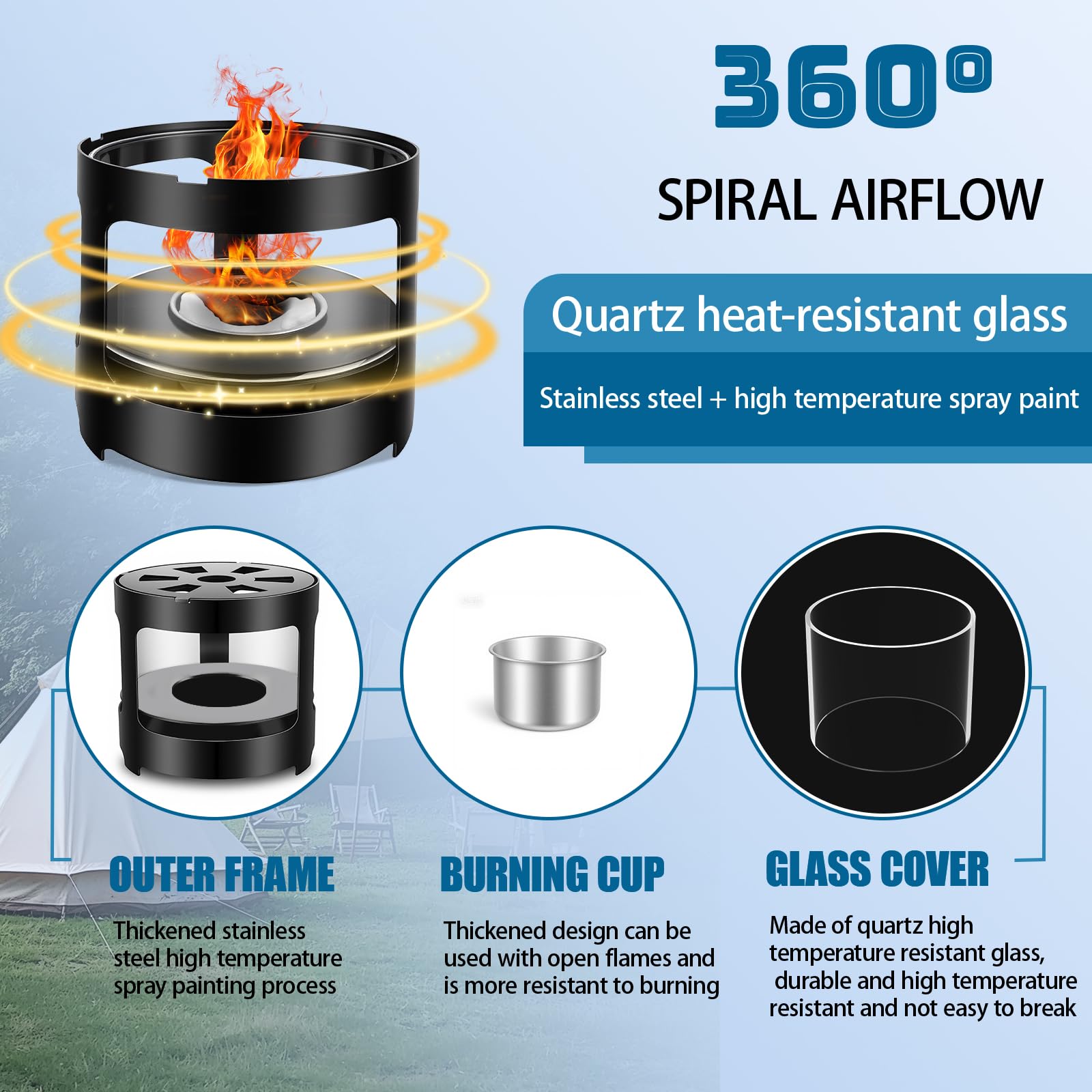 Edelstahl Stövchen mit Glaswindschutz - Bio-Burner, Teelichtofen, Stövchen für Teekanne (BK-101)