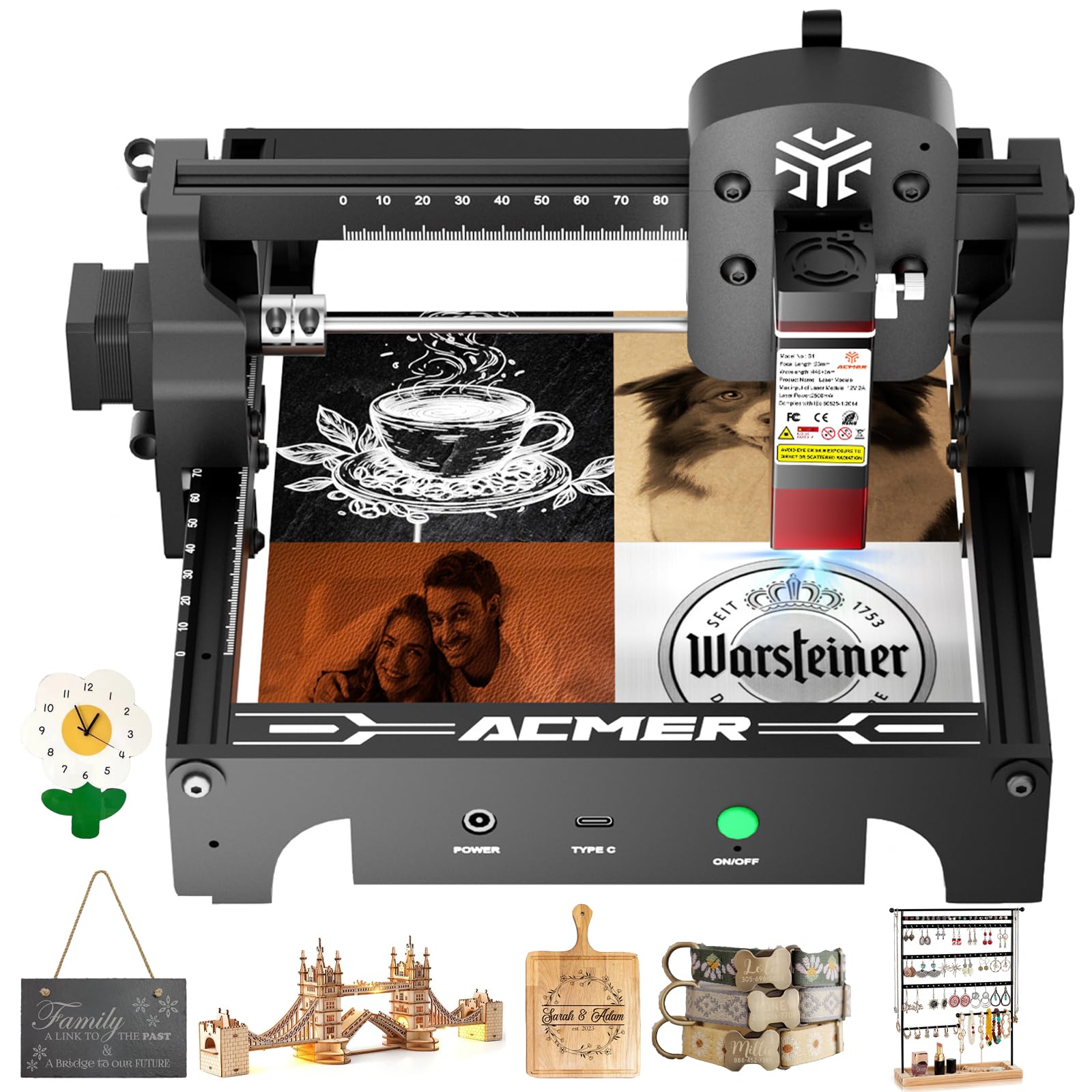 Acmer Laser Engraver Machine, 6000mW High Precision Laser Cutter and Engraving Machine, 130x130mm Working Area for Wood and Metal, DIY Laser EngraverCarbonfree Certified