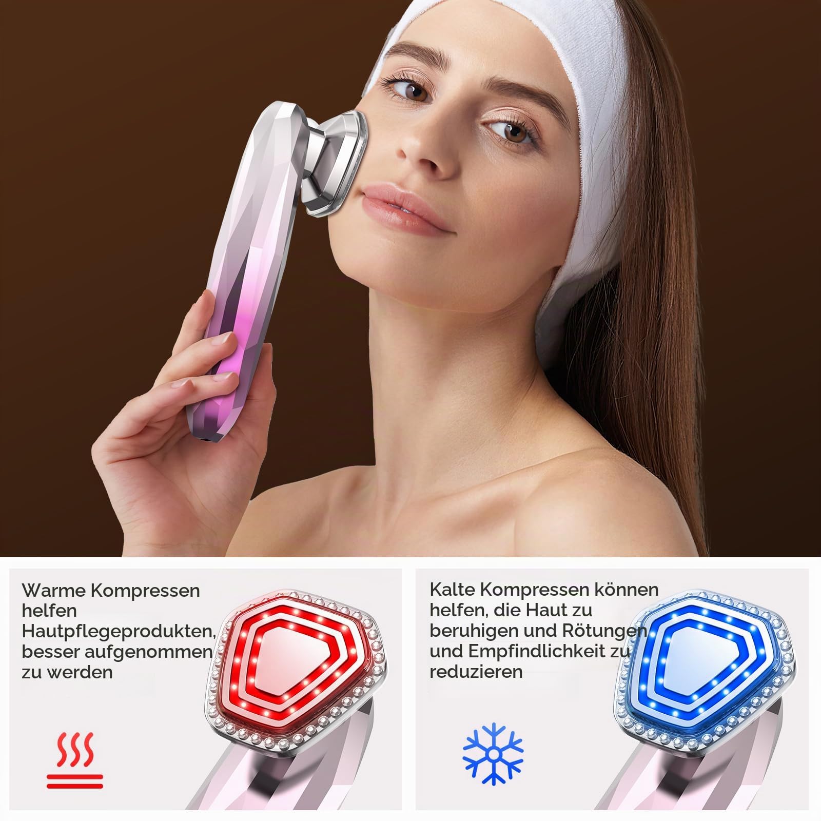 Radiofrequenz Gerät Gesichtsmassagegerät, 6 IN 1 EMS Gerät Gesicht Anti Aging Gesichts Massagegerät 3MHz RF Rotes blaues Licht, Gesichtsstraffungsgerät für Hautstraffung Hautpflege zu Hause