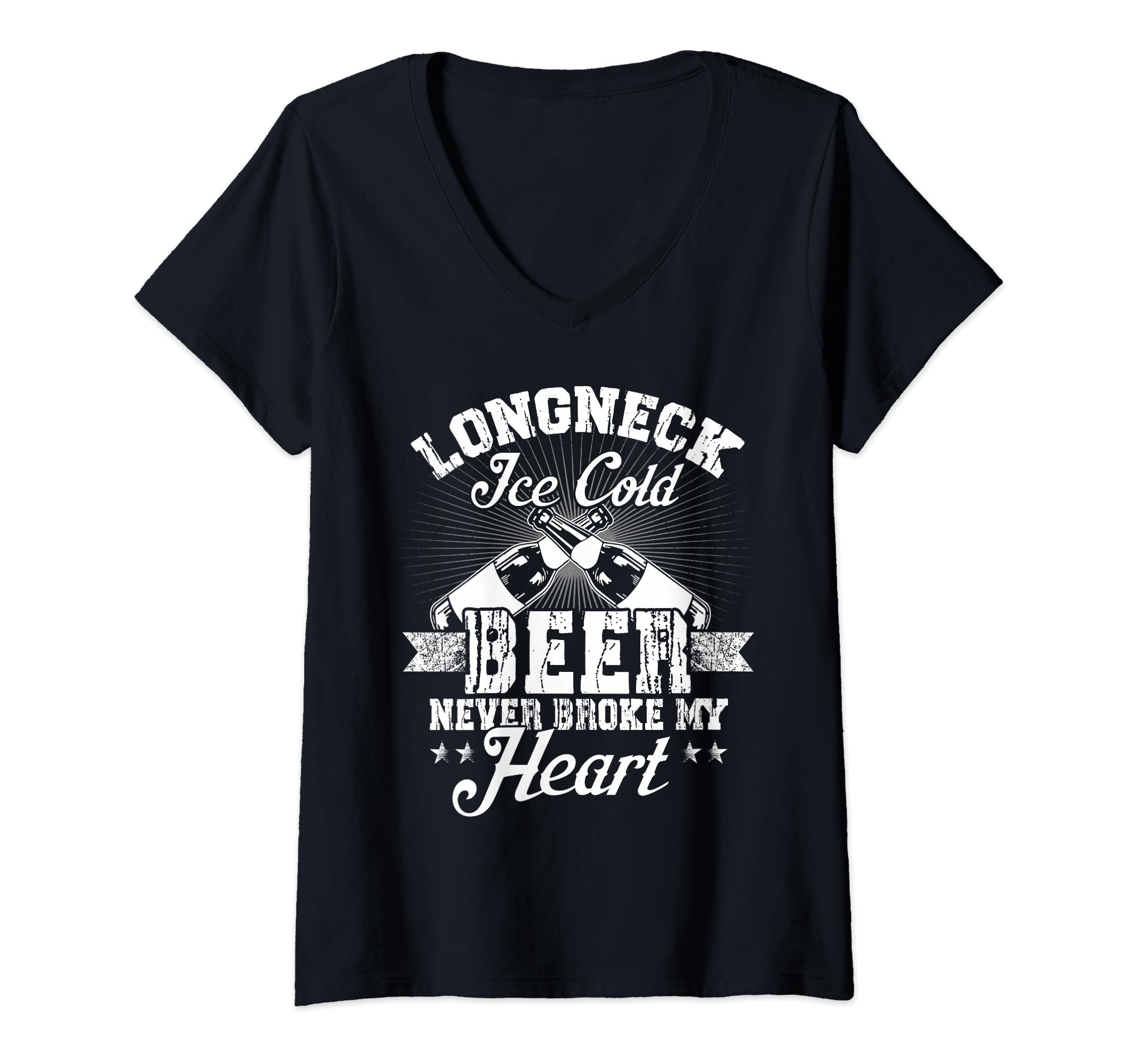 Long Neck Ice Cold Beer Never Broke My HeartWomens Long Neck Ice Cold Beer Never Broke My Heart V-Neck T-Shirt