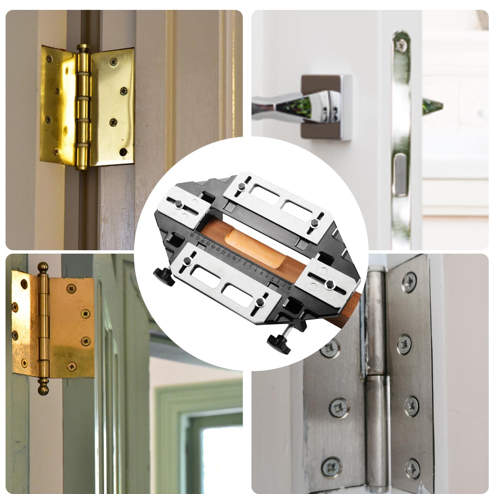 Plantilla de bisagra de puerta ajustable con abridor de agujeros y brocas para puertas de acero y madera, kit de fácil instalación para bisagras de puerta y cerraduras