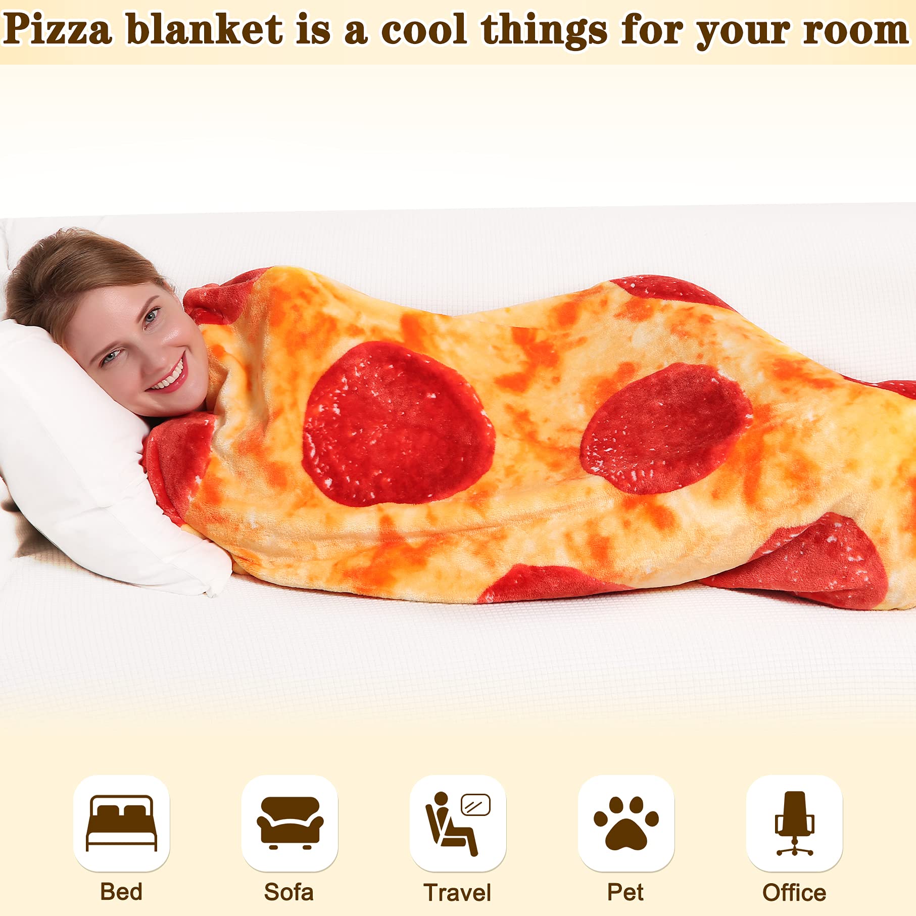 mermaker Pepperoni Pizza Blanket 2.0 Double Sided 80 inch for Adult and Kids, Pizza Blanket