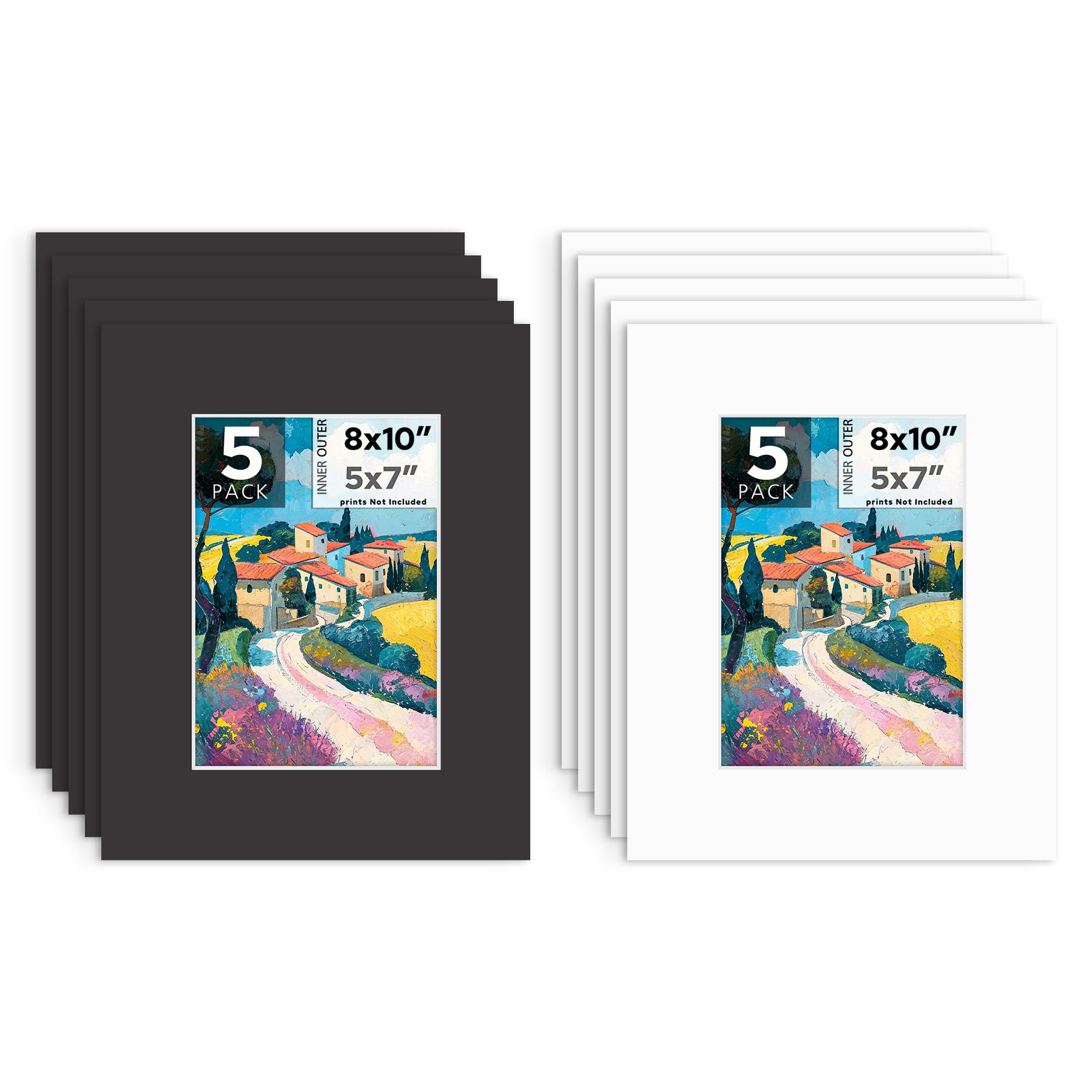 Mat Board Center, 10 Pack 8x10 Photo Mat for 5x7 Pictures, White &amp; Black