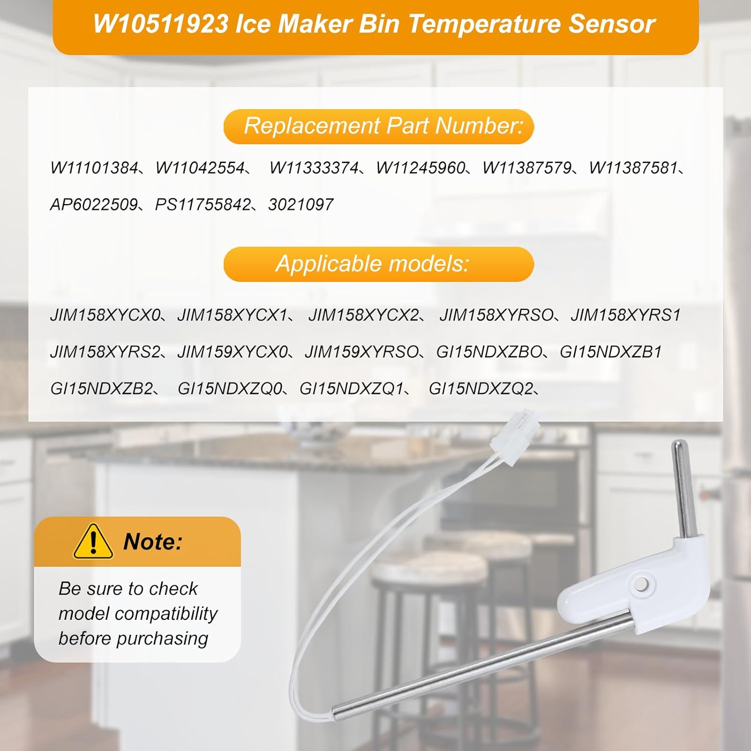 White Thermostat Parts W10511923 WPW10511923 Ice Maker Bin Temperature Sensor Compatible with Whirlpool 3021097 AP6022509 PS11755842 Ice Maker Thermal Resistance