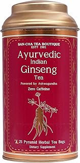 Sancha Tea Boutique, Indian Ginseng Tea, Ashwagandha Chai, 25 Pyramid Bags, Caffeine Free Herbal Tisane, Indian Ayurveda Blend