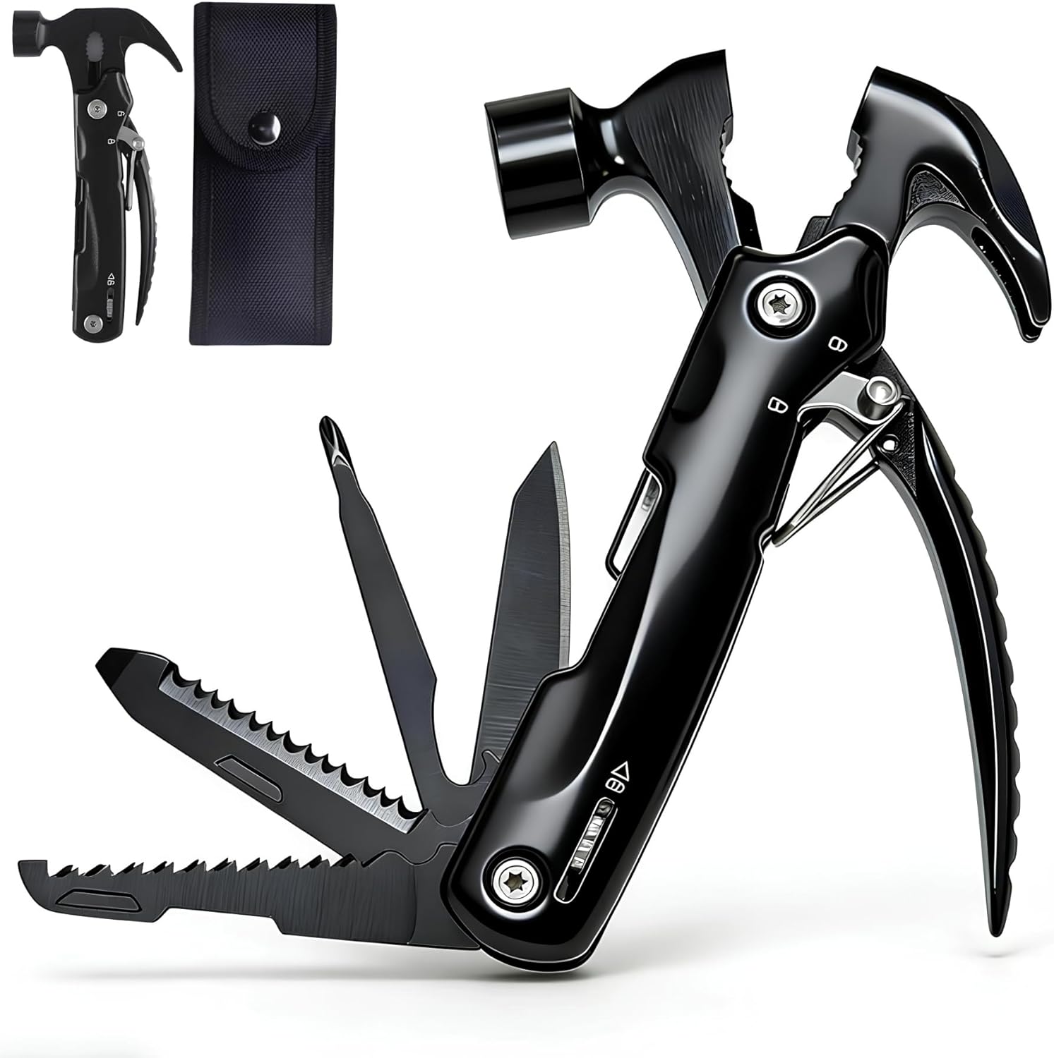 13-in-1 Mutitool, Stainless Steel Multi-functional Hammers with Hammer Saw Screwdrivers Pliers Bottle Opener Foldable Multitools with Sheath, Ideal for Camping,Survival,Repair Great Gifts for Men