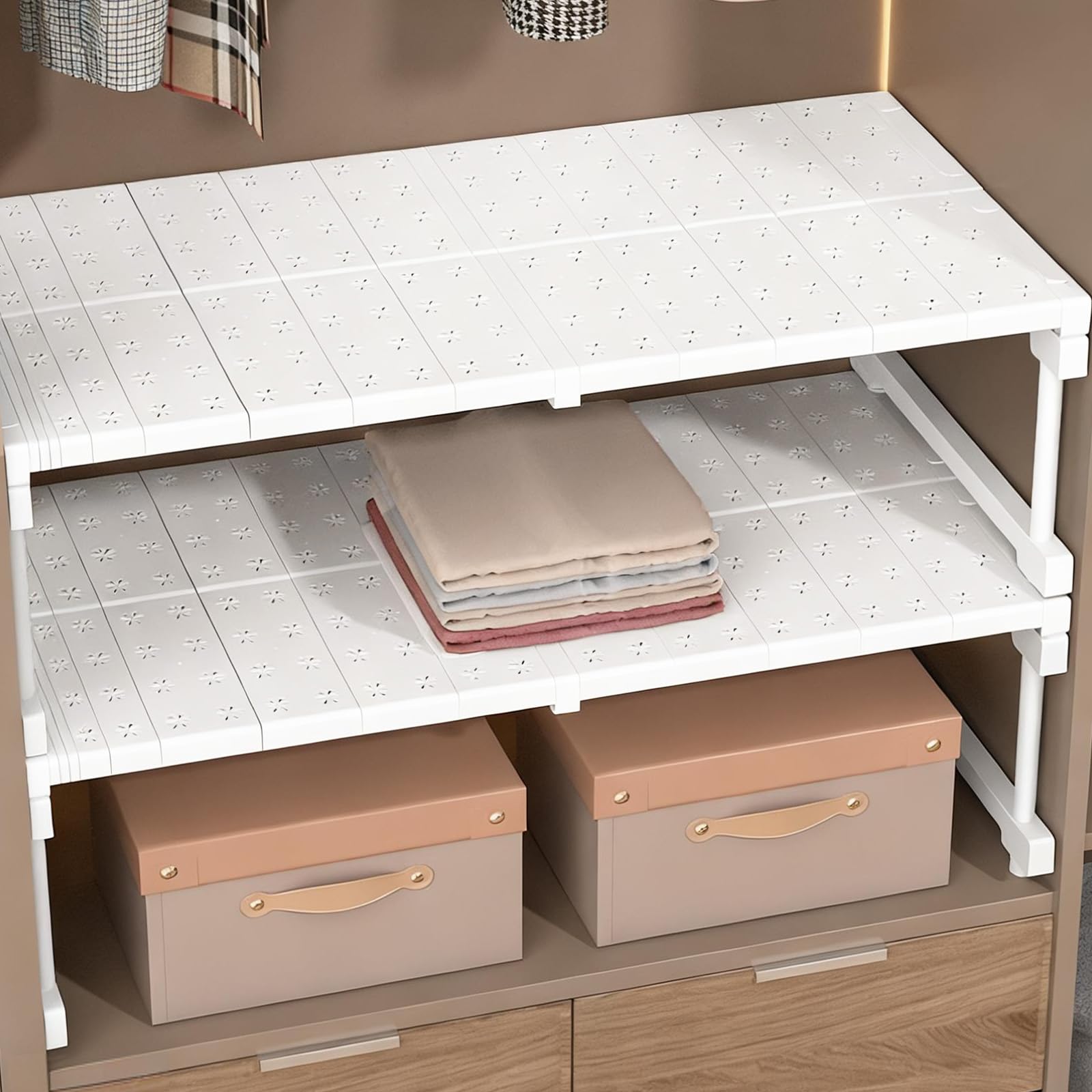 Mensole Regolabili per Armadio,Mensole Espandibili, Larghezza 24 cm, Lunghezza Regolabile 27-38cm,Senza Unghie per Armadio, Cucina, Bagno