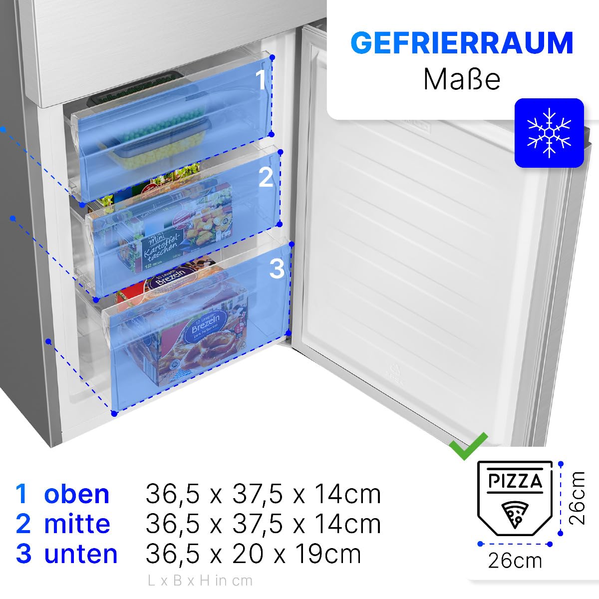 Bomann Kühlschrank mit Gefrierfach 269L Energieklasse D 180cm leise 39 dB KG 184.2 inox
