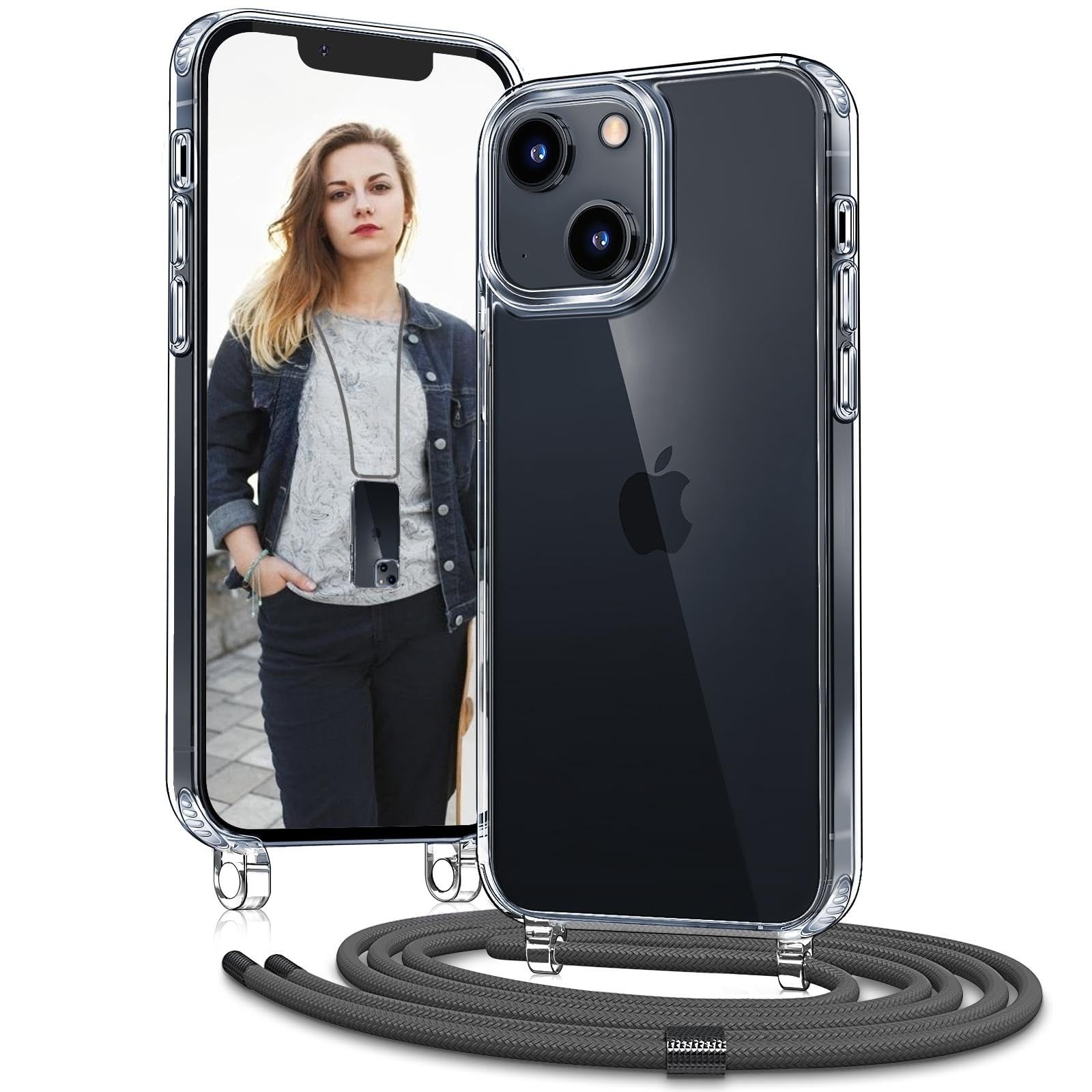 OLEPHY Handykette für iPhone Hülle mit Band, Necklace Handyhülle, Transparente Schutzhülle zum Umhängen [Verstellbarem und Demontage Umhängeband],