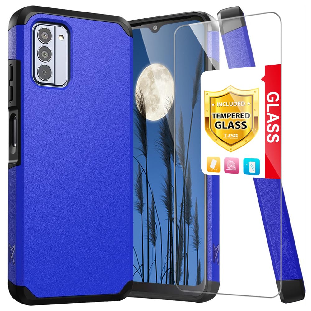 TJS Compatible for Nokia G100 Case (N150DL)/Nokia C300 Case (N155DL), with Tempered Glass Screen Protector Dual Layer Hybrid Magnetic Support Shockproof Protection Cover Phone Case (Blue)