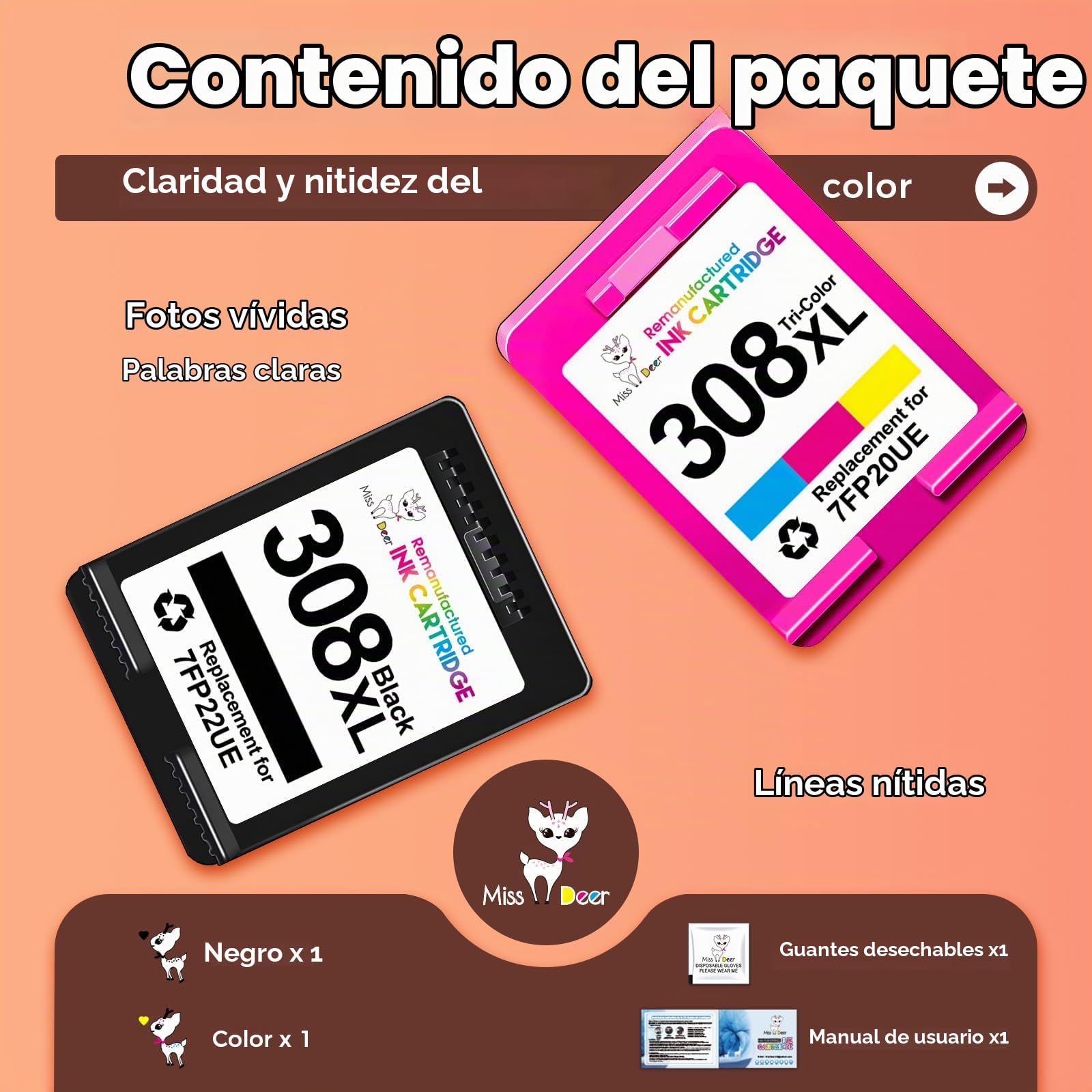 Miss Deer 308XL Cartuchos de Tinta Compatible con Cartuchos de Tinta HP 308 para Envy 6120e 6100e 6110e 6122e 6130e Envy 6520e 6500e 6530e 6532e DeskJet 2920 4310 4320,308XL Tinta Negro y Color