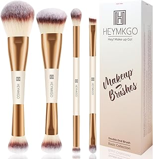 HEYMKGO Foundation Brush 4PCS Double End Brush 2 in 1 Kabuki Makeup Brushes Professional Foundation Contour Powder Blush Concealer Eyeshadow Brush for Liquid, Cream, Powder for Blending Buffing