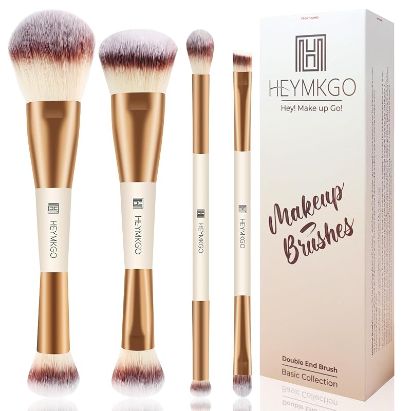 Kit de Pincéis de Maquiagem HEYMKGO com 4 Pincéis de Duas Pontas, Cor Apricot