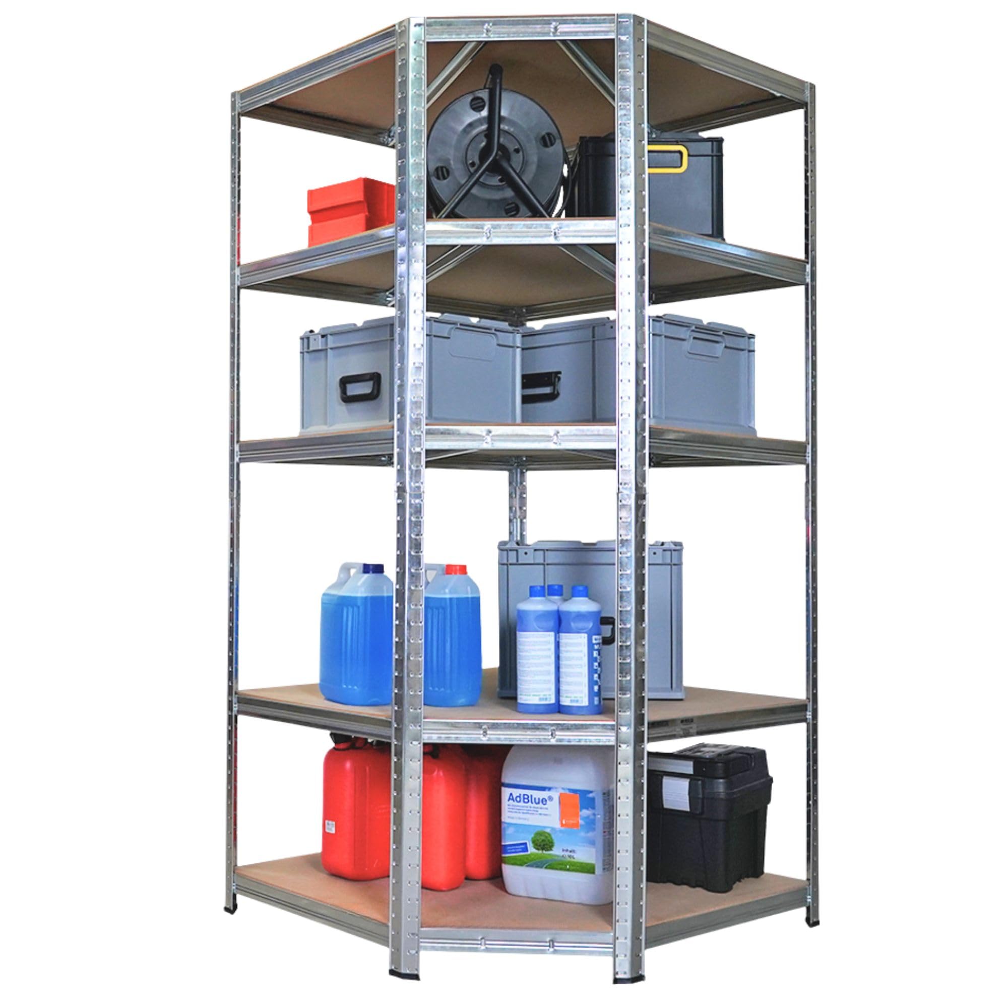 PROREGAL Etagère d'angle Ragnar | HxlxP 180x90x60cm | Charge Totale de 875kg | Galvanisée | Étagère de Cave, étagère enfichable