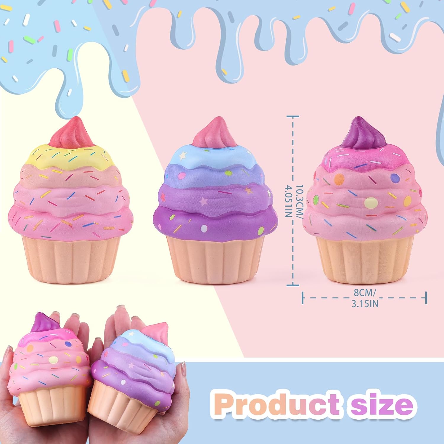 Anboor 3 Pcs Squishies Toys for Kids Cake Slow Rising Fake Cupcake Foam Food Squishys Jumbo Stress Big Squishes Cute Squeeze Toy - Image 2