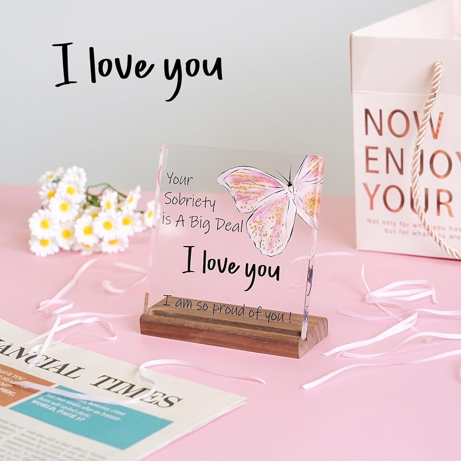 Sobriety Gifts for Women Men,1 Year Sober Gifts One Year Best Sobriety Gifts Recovery Gifts Your Sobriety is a Big Deal I am Proud of You Gifts Plaque Sign Desk Decor with Wooden Stand Size 4.7''*4.7'' - Image 4