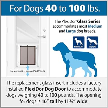 Plexidor Dog Door Clear Glass Insert for French Doors - Energy Efficient Clear Glass Pet Door