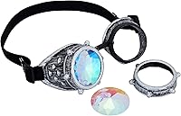 Vista 66 de Gafas de caleidoscopio retro con pinchos, gafas de cristal arcoíris steampunk estilo soldadura, gafas de cosplay punk