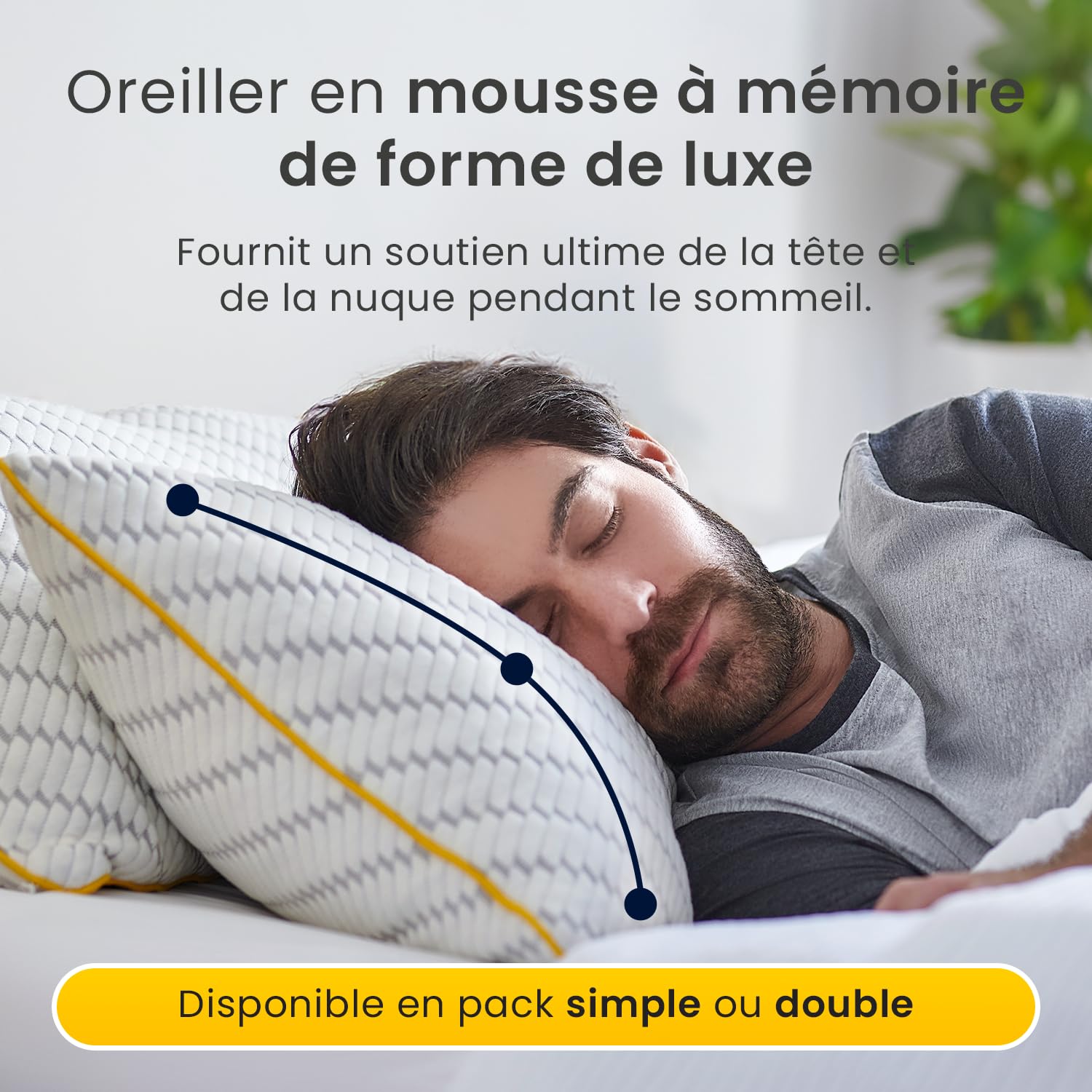 Cosi Home Lot de 2 Oreillers à mémoire de Forme 71x45 cm - Coussin Respirant Blanc avec Housse en Bambou, Hauteur Réglable, Lavable en Machine, pour Dormir sur Le Dos, Le côté ou Le Ventre