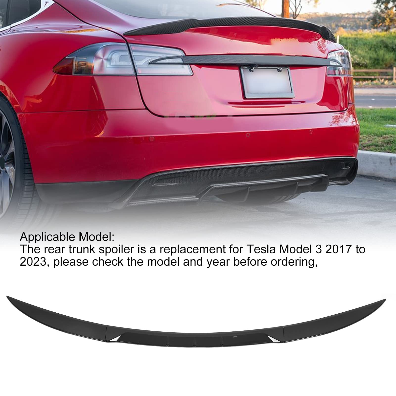 Arcoche Becquets Arrière Tesla Model 3, Aileron Arrière Performant, Couvercle De Coffre Arrière pour Tesla 2016-2023 Modèle 3 Accessoires (Noir Brillant
