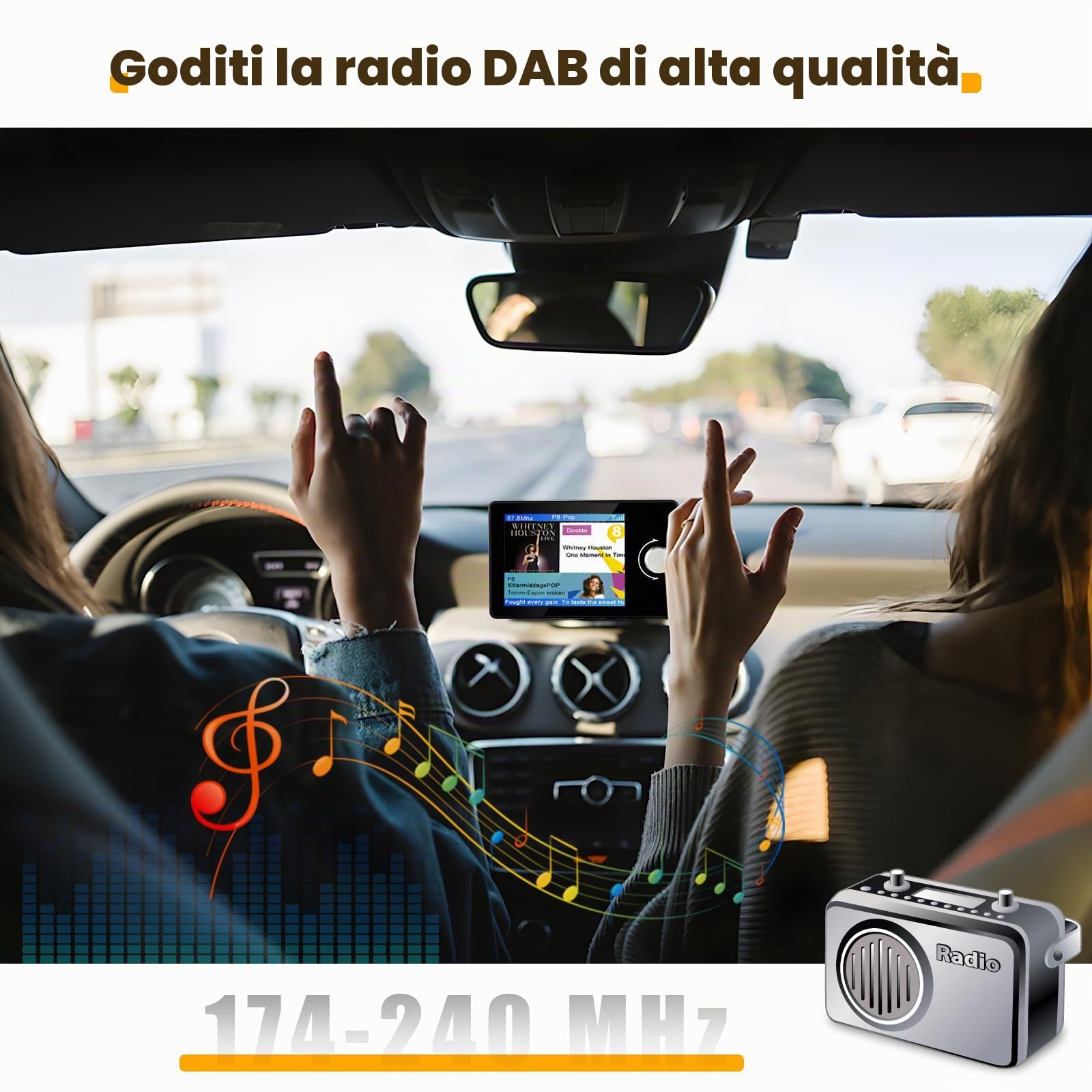 Inefala Adattatore Radio DAB/DAB+ Per Auto – Display LCD 2.4'', Bluetooth, Trasmettitore FM, Ingresso Aux, Lettore TF E Caricatore