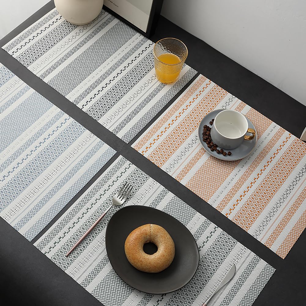 Bohemian Line PVC Placemat Rectangular Placemat - 45x30cm (17,7x11,8 Pouces) Tates De Table À Manger Imperméables, Décor De Motif Géométrique Mat À Thé De Café,Orange,8pcs