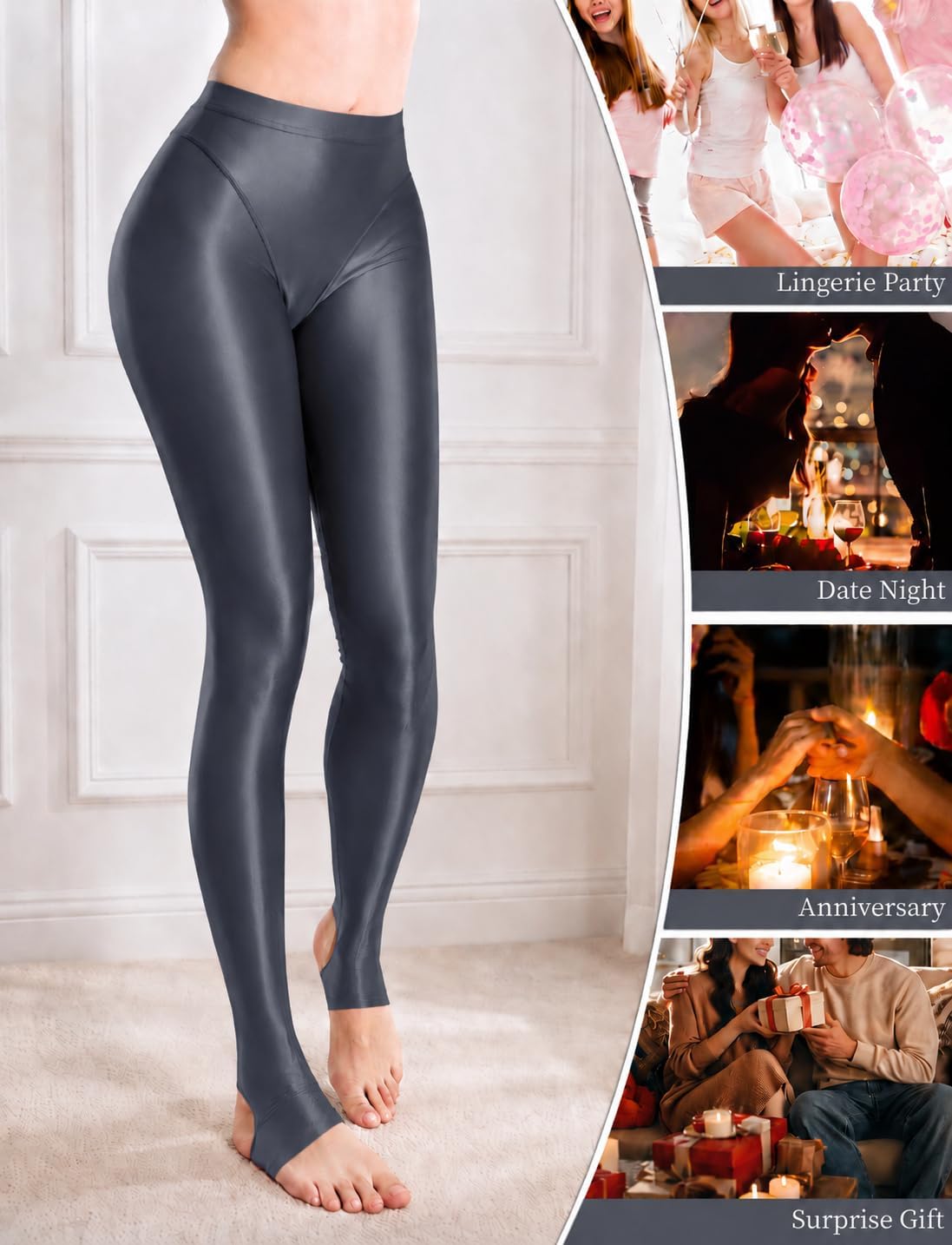 FEOYA Women's Wet Look Shiny Leggings High Waist Oil Glossy See Through Skinny Footed Pants