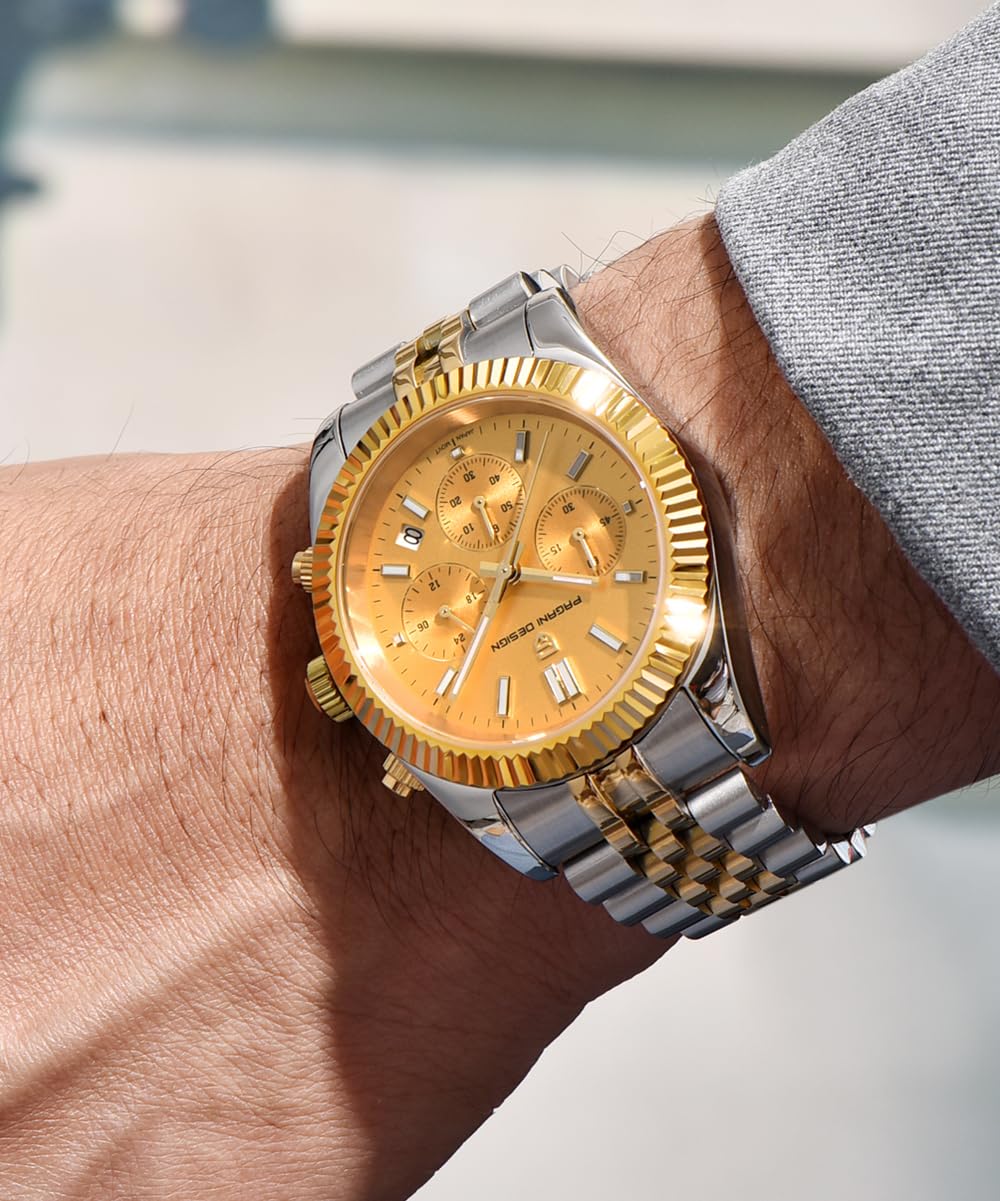 CEYADG Pagani Design - Reloj cronógrafo para Hombre, 40 mm, Reloj de Pulsera de Lujo para Negocios, Movimiento Japan VD53, Fecha, Dorado