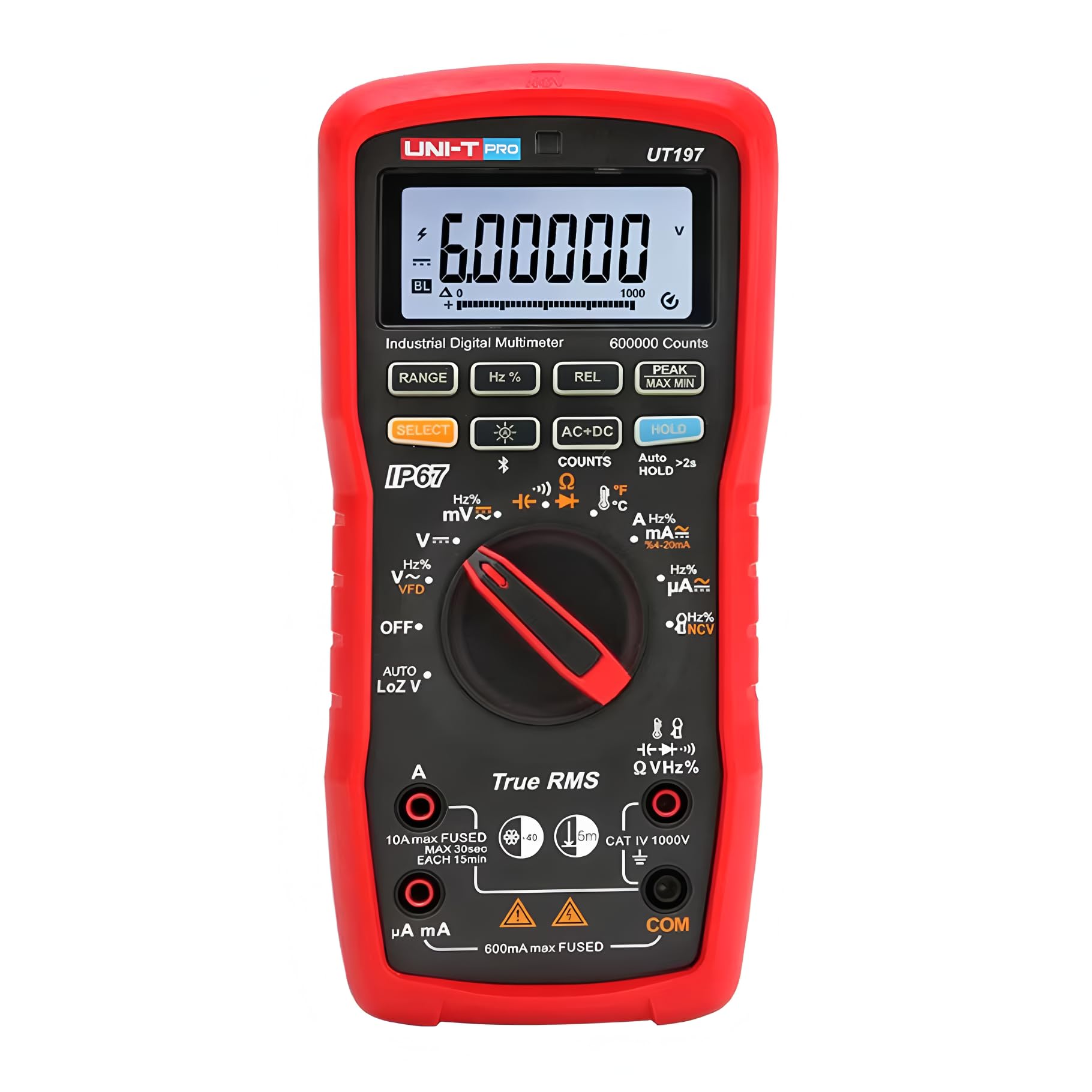 UNI-T UT197 Industrie-True-RMS-Digitalmultimeter – 600.000-Zähler-Anzeige, IP67 wasserdicht & staubdicht, 5-Meter-Sturzschutz, VFD-Interferenzunterdrückungsmodus