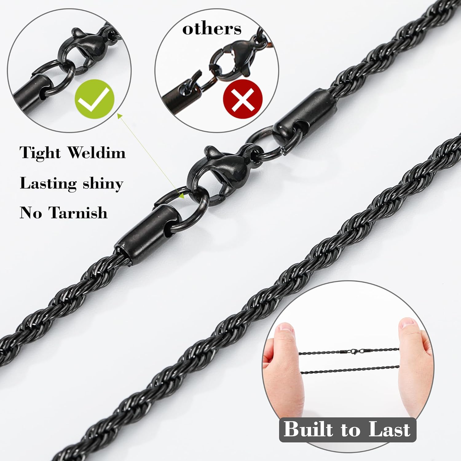 Easter Gifts for Kids Teens Stainless Steel Cross Necklace for Boys Mens Twisted Rope Chain Cross Pendant Rustproof Necklace for Teen Boy Mens Christian Baptism Gifts - Image 5