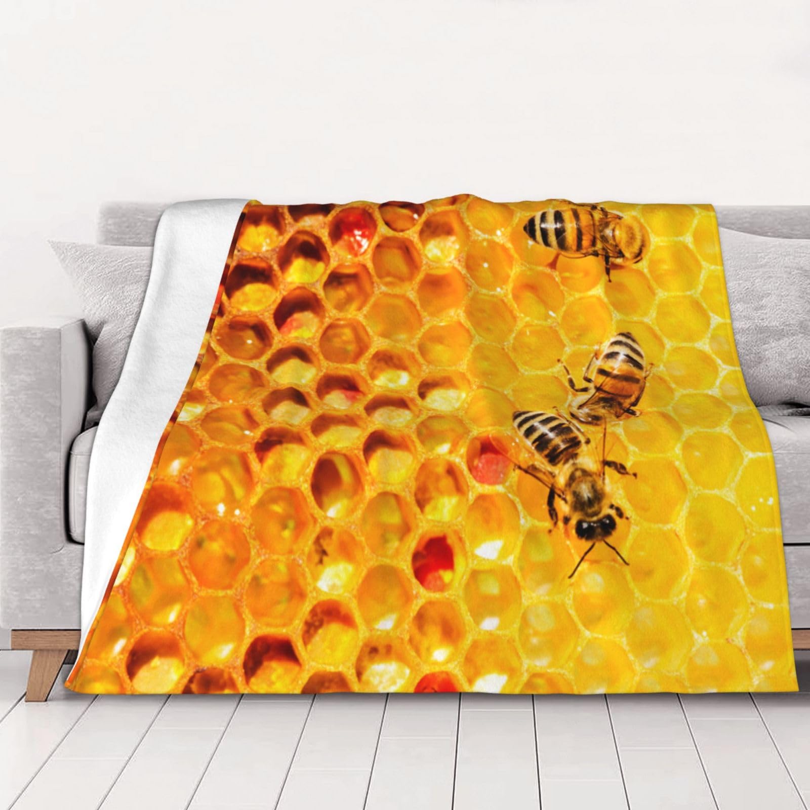 Couverture flanelle abeille contre le froid plaid thermique pour lit et divan