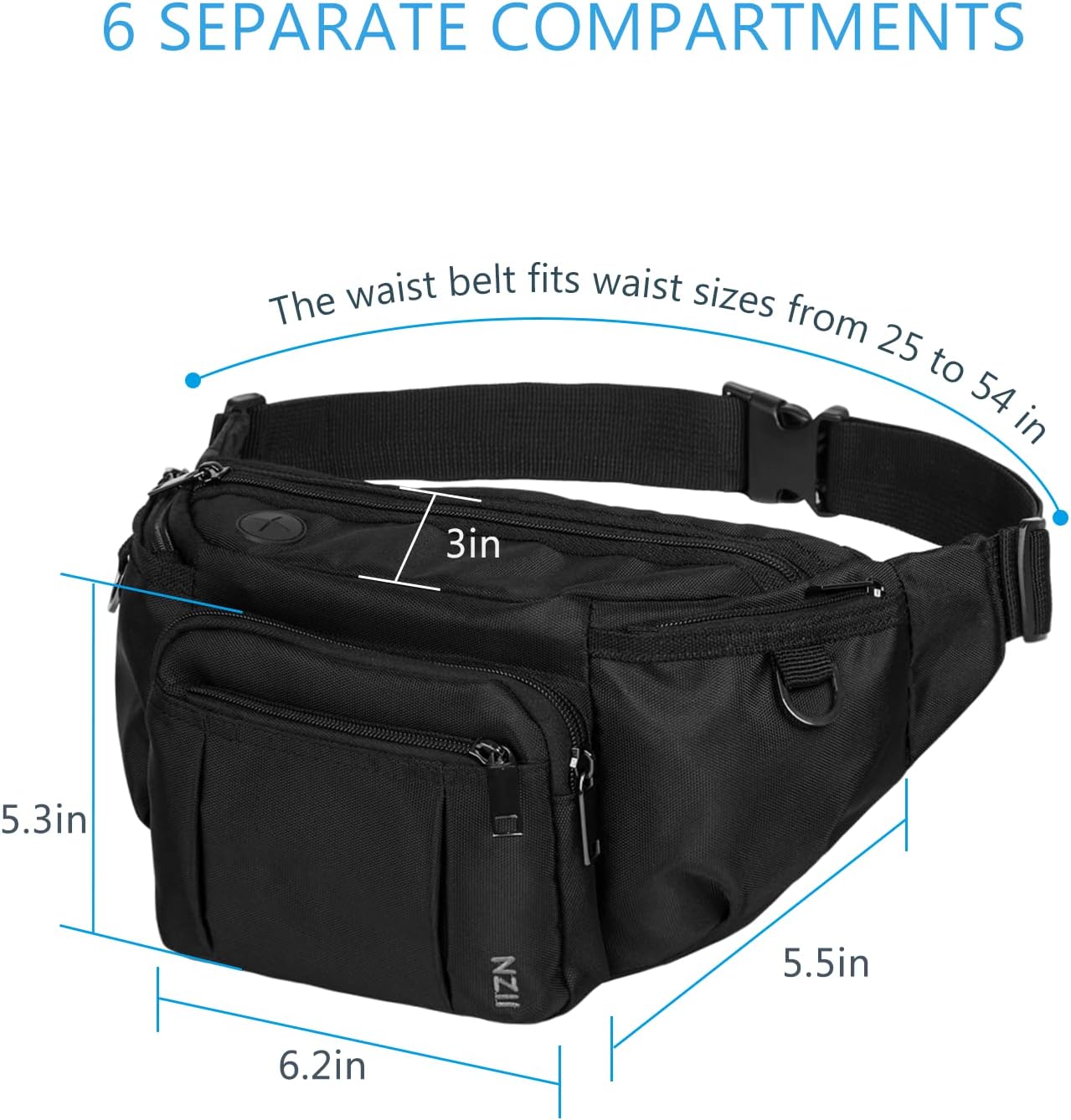 Sports Fanny Pack for Men Women, Outdoor Waist Pack Bag with 6 Zipper Pockets, Super Capacity Bum Bag with Adjustable Belt for Traveling Hiking Cycling Workout Casual - Image 3