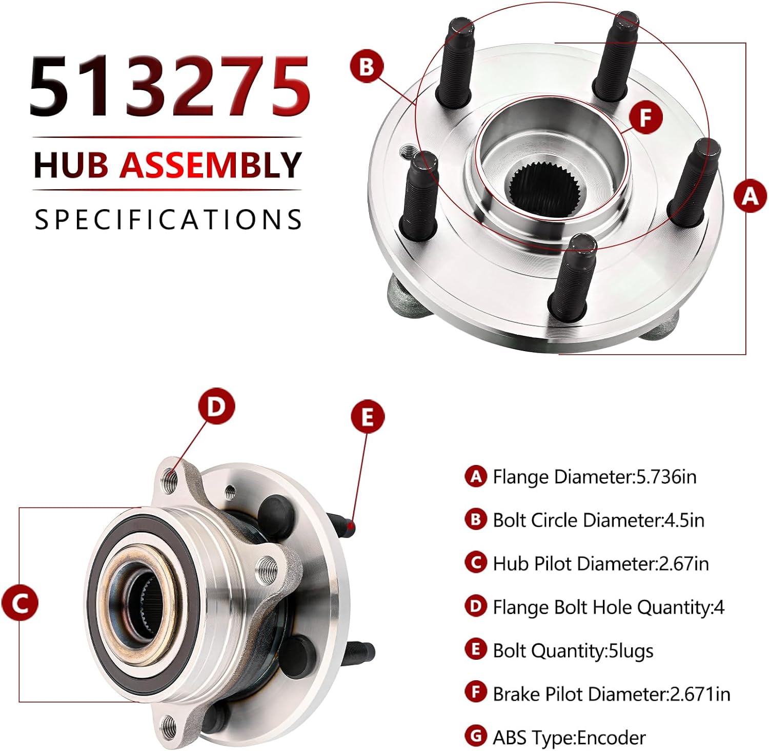 JLEO 513275 (Pair) Front/Rear Wheel Hub Bearing for Ford Edge 2011-2014,for 2009-2019 Flex,for 2010-2019 Taurus,for 2009-2016 Lincoln MKS,for 2010-2019 MKT,for Lincoln MKX 11-2015 Wheel Hub Assembly
