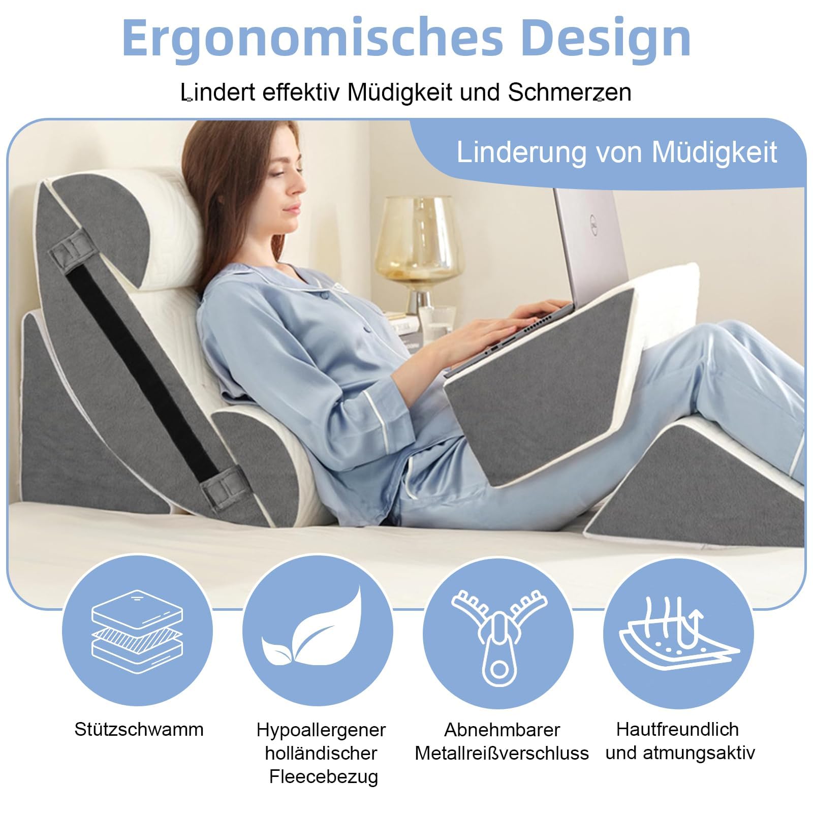 Juego de 6 almohadas ortopédicas para cama con cuña para cirugía postal, cojín de espuma de memoria, alivio del dolor de espalda y piernas, cómodo y ajustable, cojín de apoyo antironquidos