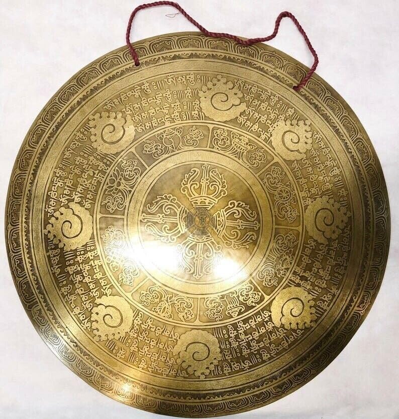 Gong mantra tibétain sculpté 55 cm – Idéal pour la guérison et la méditation